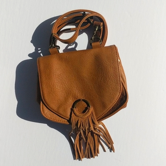 Mudd Handbags - Mudd Mini Faux Leather Crossbody Tassel Bag Brown